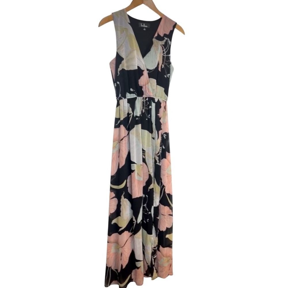 Lulus Wondrous Water Lilies Chiffon Floral Print Sleeveless Maxi High Slit Dress